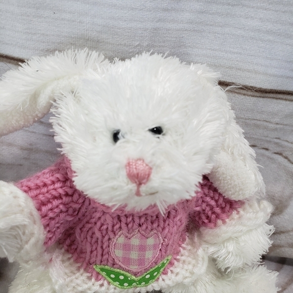 Animal Adventure Silky White Bunny Rabbit Pink Tulip Sweater 5 Inch Plush Toy 09 - Picture 2 of 9